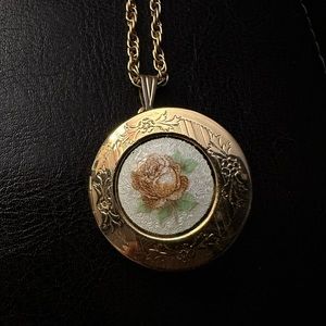 Gold rose locket with gold chain